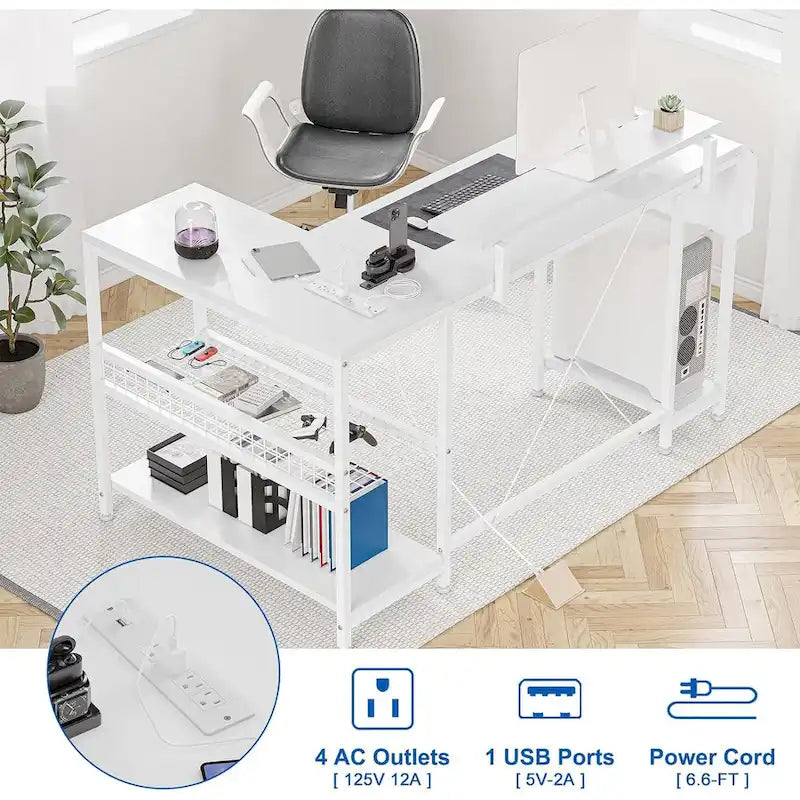 Scrivania angolare a L con prese di corrente e illuminazione a LED