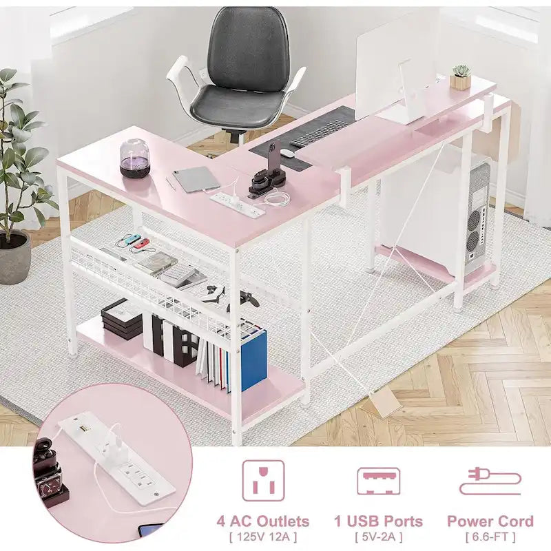 Scrivania angolare a L con prese di corrente e illuminazione a LED