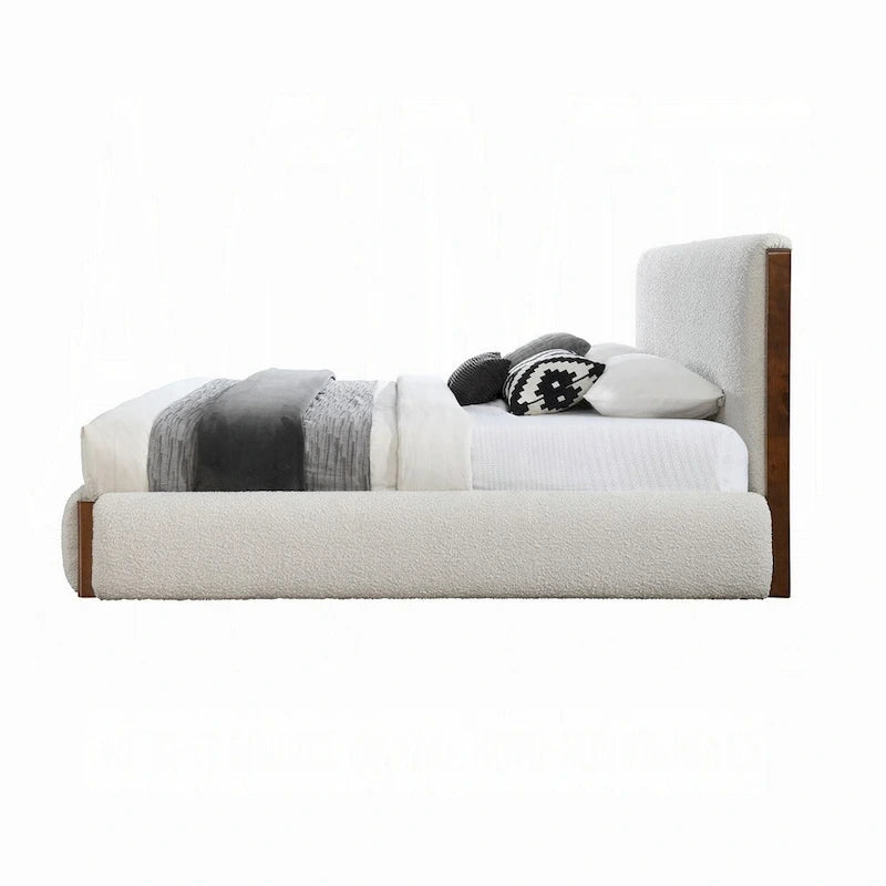 Letto a piattaforma queen size con testiera imbottita e struttura in legno