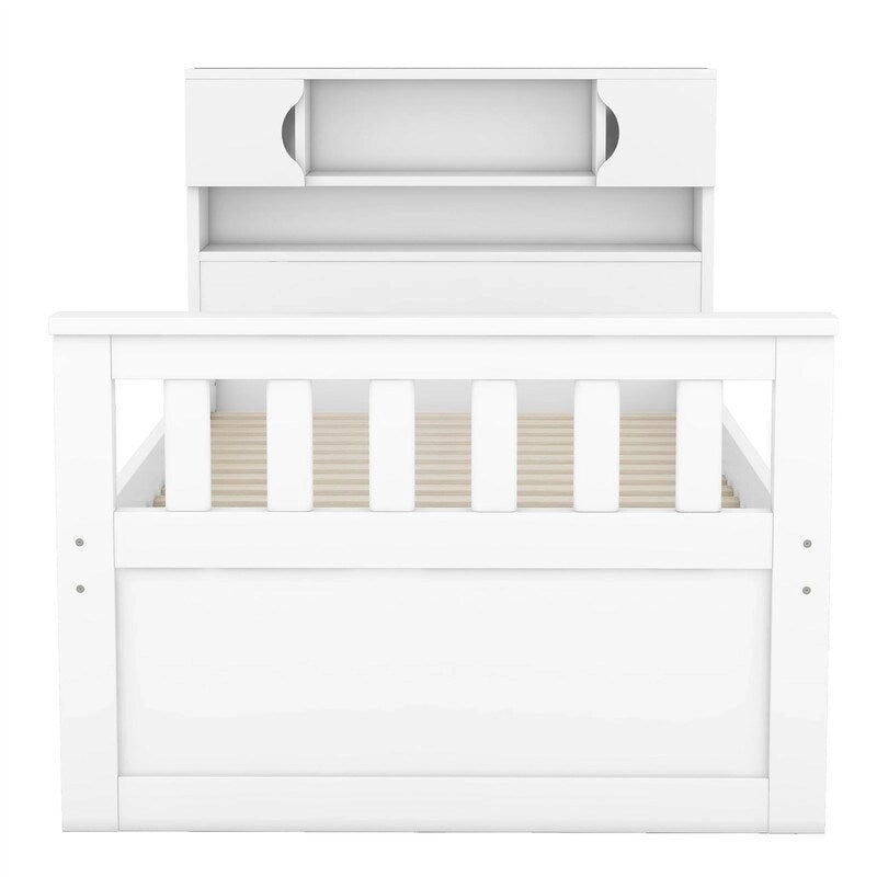 Letto a piattaforma singolo/matrimoniale con 4 cassetti e testiera con libreria