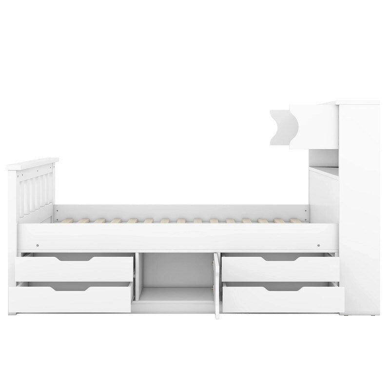 Letto a piattaforma singolo/matrimoniale con 4 cassetti e testiera con libreria