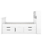 Letto a piattaforma singolo/matrimoniale con 4 cassetti e testiera con libreria