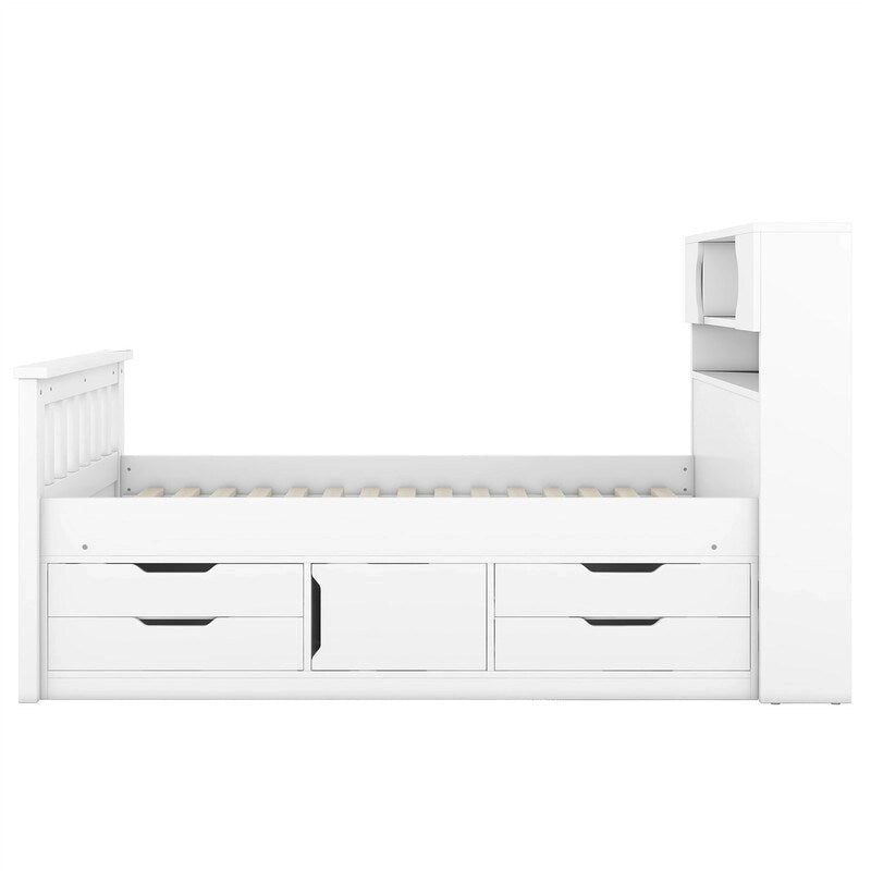 Letto a piattaforma singolo/matrimoniale con 4 cassetti e testiera con libreria