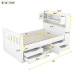 Letto a piattaforma singolo/matrimoniale con 4 cassetti e testiera con libreria