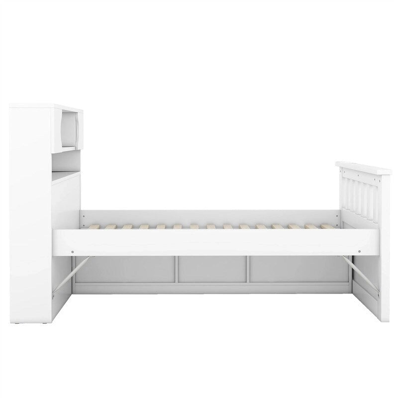 Letto a piattaforma singolo/matrimoniale con 4 cassetti e testiera con libreria