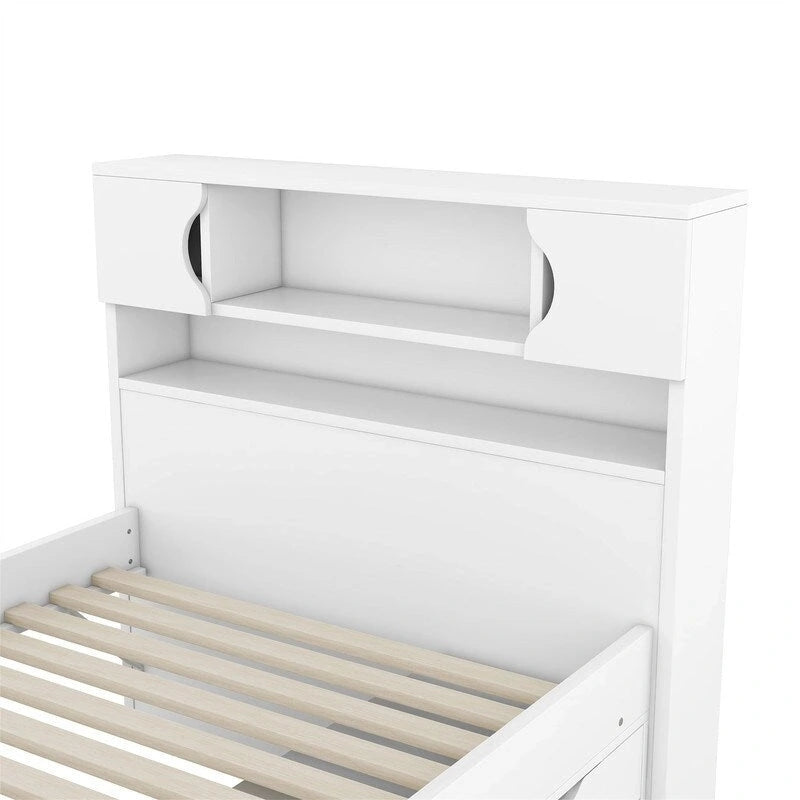 Letto a piattaforma singolo/matrimoniale con 4 cassetti e testiera con libreria