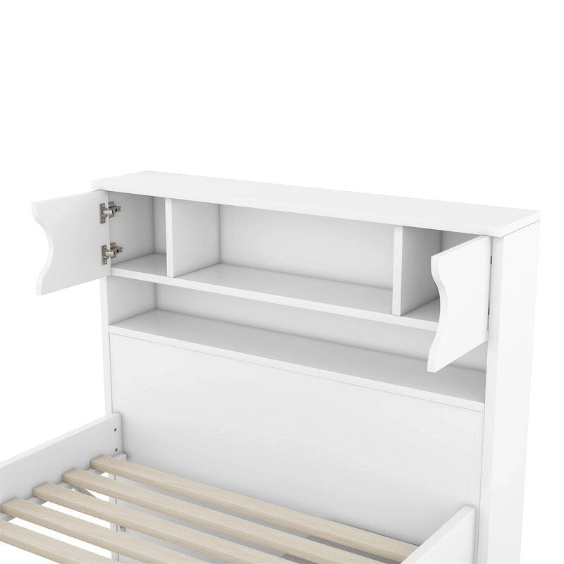 Letto a piattaforma singolo/matrimoniale con 4 cassetti e testiera con libreria