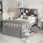 Letto a piattaforma singolo/matrimoniale con 4 cassetti e testiera con libreria