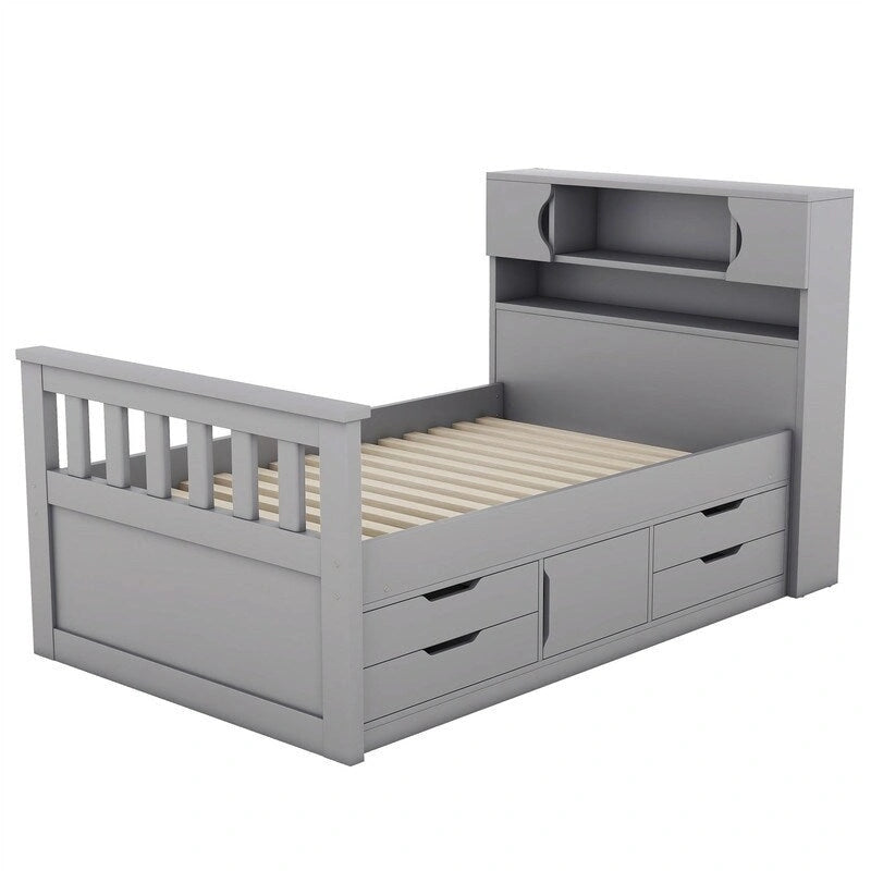 Letto a piattaforma singolo/matrimoniale con 4 cassetti e testiera con libreria