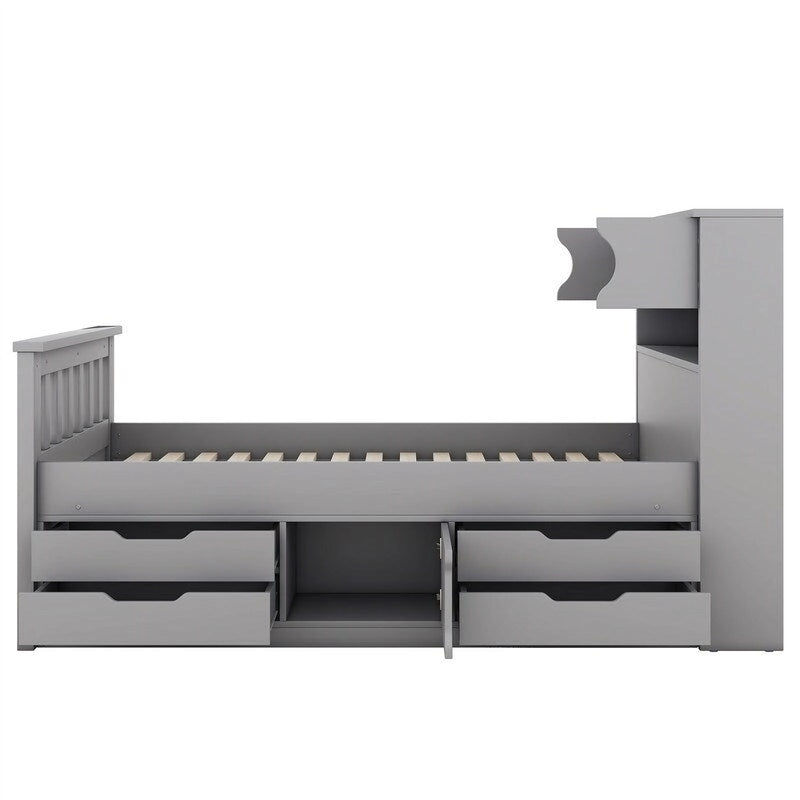 Letto a piattaforma singolo/matrimoniale con 4 cassetti e testiera con libreria