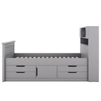 Letto a piattaforma singolo/matrimoniale con 4 cassetti e testiera con libreria