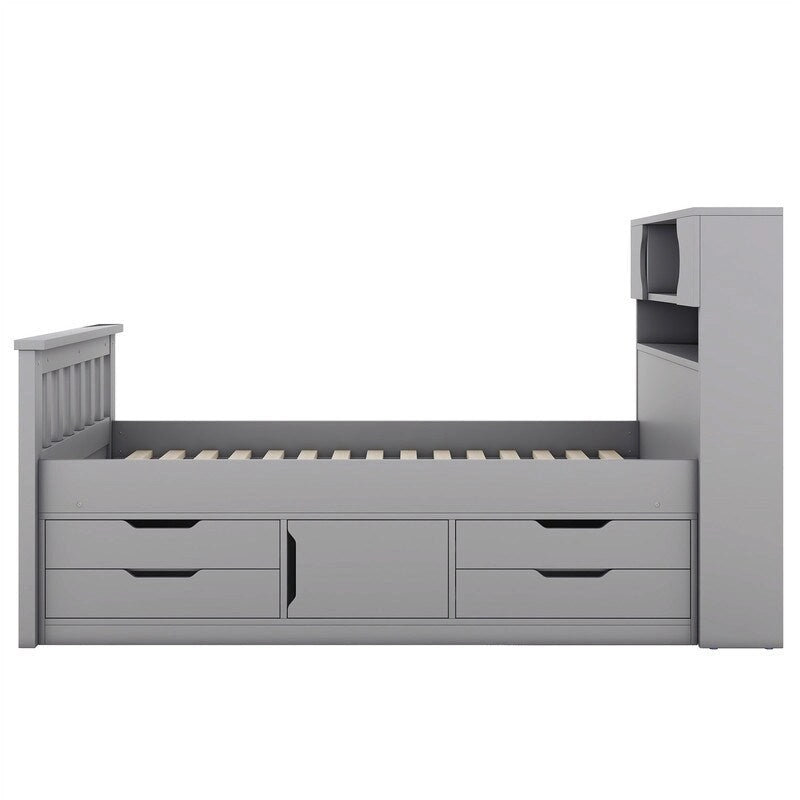 Letto a piattaforma singolo/matrimoniale con 4 cassetti e testiera con libreria