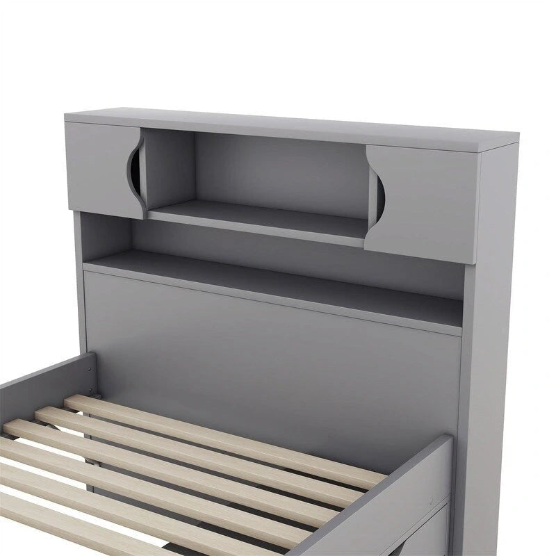 Letto a piattaforma singolo/matrimoniale con 4 cassetti e testiera con libreria