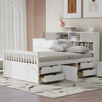 Letto a piattaforma singolo/matrimoniale con 4 cassetti e testiera con libreria