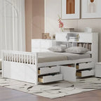 Letto a piattaforma singolo/matrimoniale con 4 cassetti e testiera con libreria
