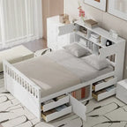 Letto a piattaforma singolo/matrimoniale con 4 cassetti e testiera con libreria