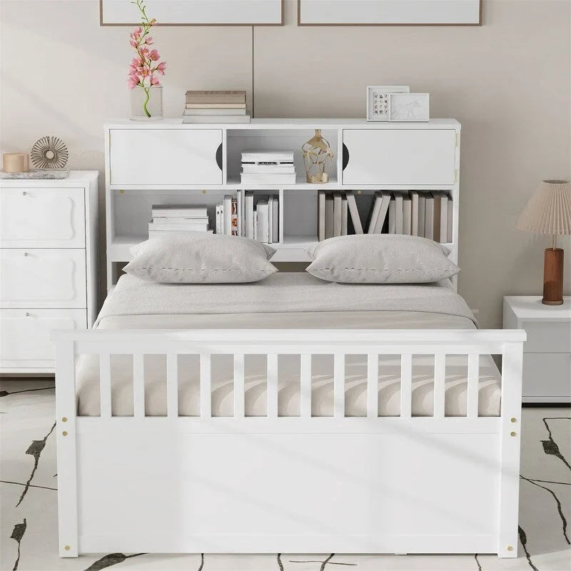 Letto a piattaforma singolo/matrimoniale con 4 cassetti e testiera con libreria