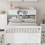 Letto a piattaforma singolo/matrimoniale con 4 cassetti e testiera con libreria