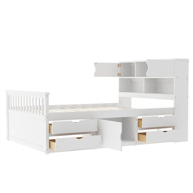 Letto a piattaforma singolo/matrimoniale con 4 cassetti e testiera con libreria