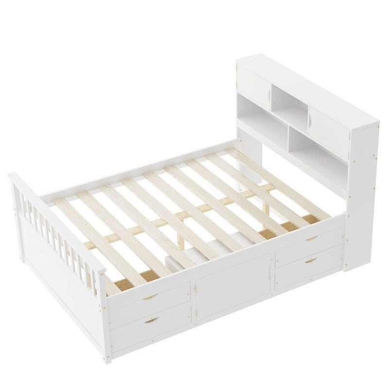 Letto a piattaforma singolo/matrimoniale con 4 cassetti e testiera con libreria