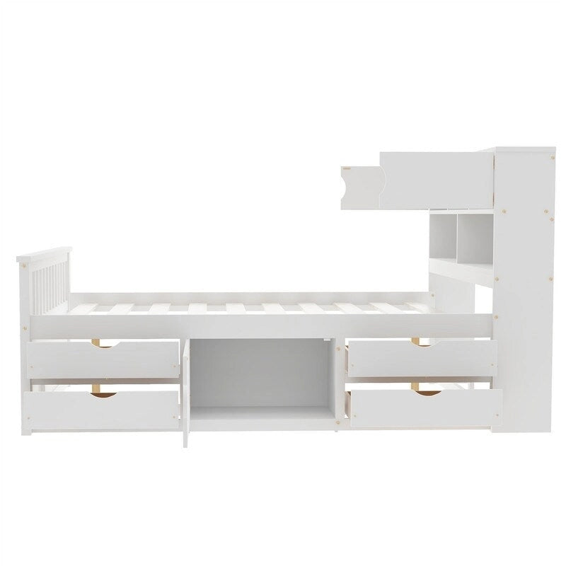 Letto a piattaforma singolo/matrimoniale con 4 cassetti e testiera con libreria