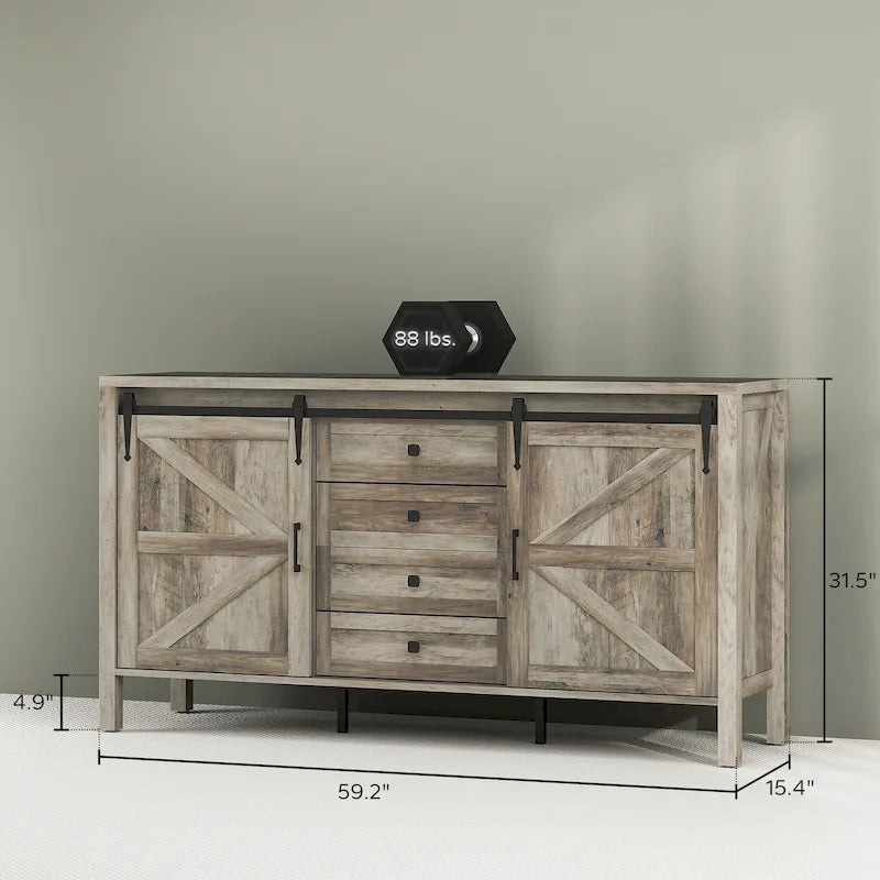 Credenza Buffet da 59 Pollici con Ante Scorrevoli a Stile Fienile e Ripiani Regolabili