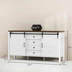 HOMCOM 59 Inch Farmhouse Sideboard Buffet Cabinet with Thick Top, Coffee Bar Cabinet with 2 Adjustable Shelves for Kitchen