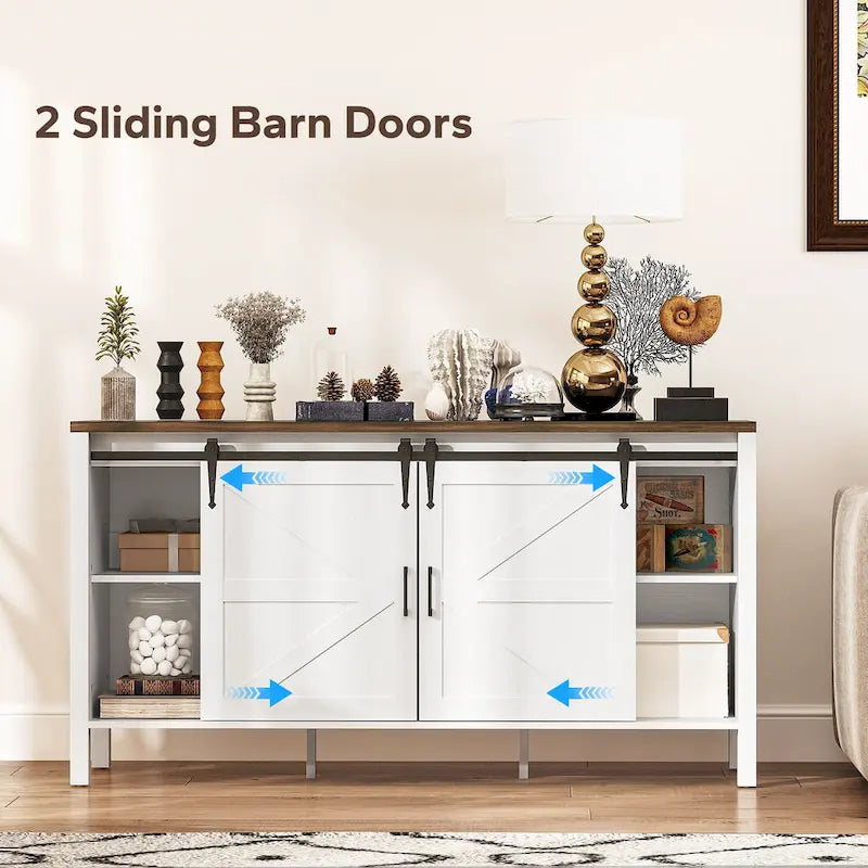 Credenza Buffet da 59 Pollici con Ante Scorrevoli a Stile Fienile e Ripiani Regolabili