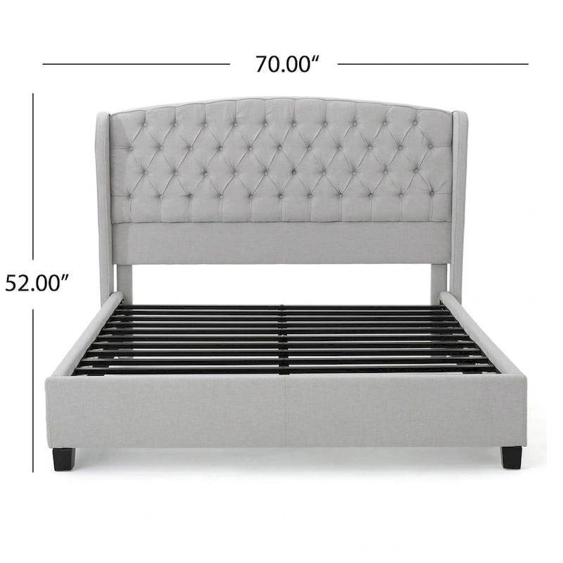 Struttura letto imbottita queen size con testiera in tessuto