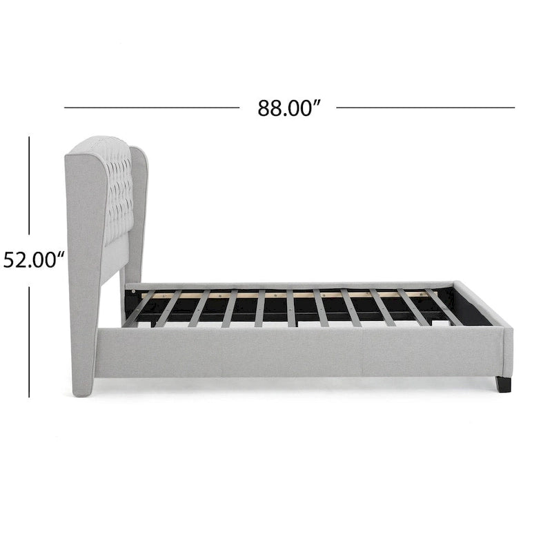 Struttura letto imbottita queen size con testiera in tessuto