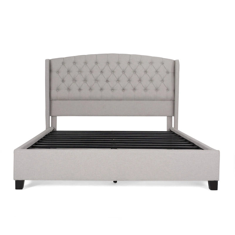 Struttura letto imbottita queen size con testiera in tessuto