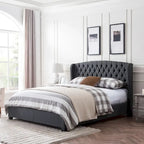 Struttura letto imbottita queen size con testiera in tessuto
