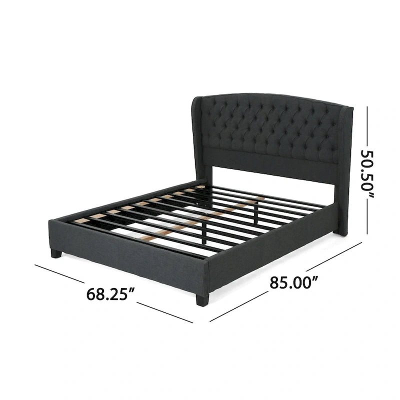 Struttura letto imbottita queen size con testiera in tessuto