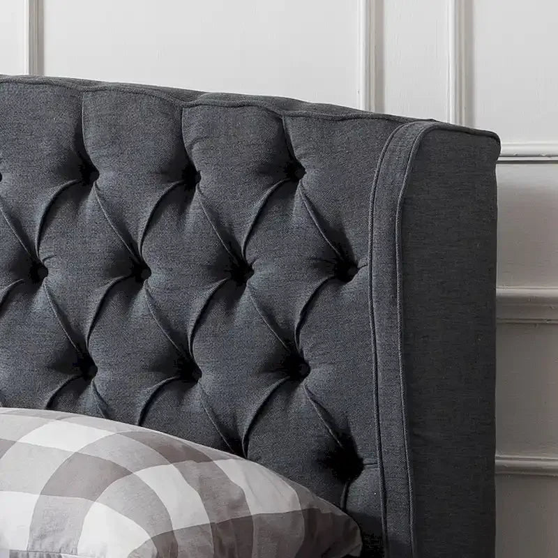 Struttura letto imbottita queen size con testiera in tessuto