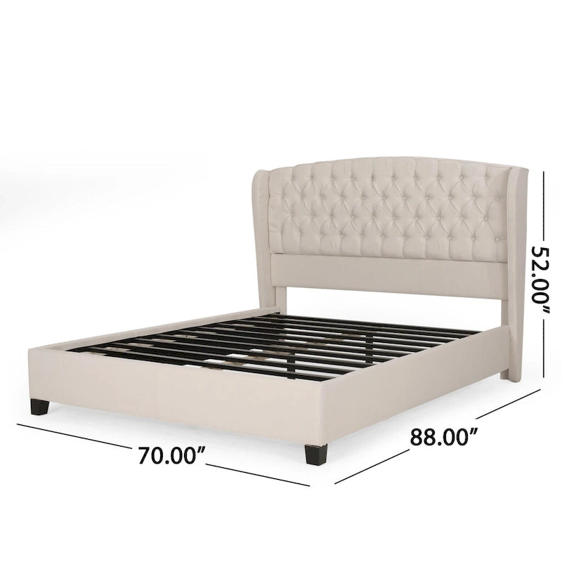 Struttura letto imbottita queen size con testiera in tessuto