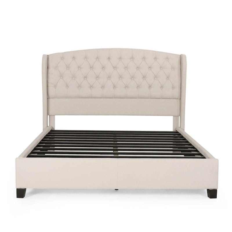 Struttura letto imbottita queen size con testiera in tessuto