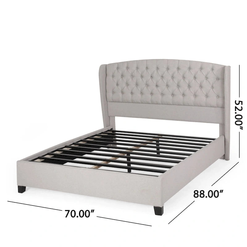 Struttura letto imbottita queen size con testiera in tessuto