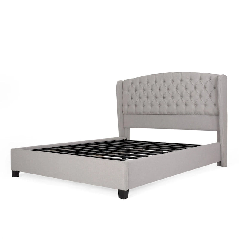Struttura letto imbottita queen size con testiera in tessuto