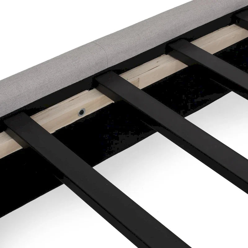 Struttura letto imbottita queen size con testiera in tessuto