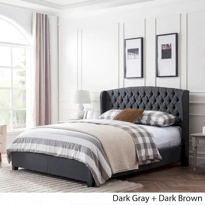 Struttura letto imbottita queen size con testiera in tessuto