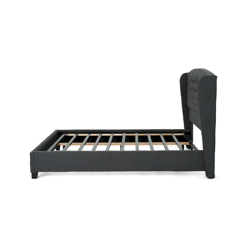 Struttura letto imbottita queen size con testiera in tessuto