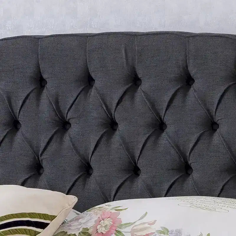 Struttura letto imbottita queen size con testiera in tessuto