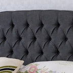 Struttura letto imbottita queen size con testiera in tessuto