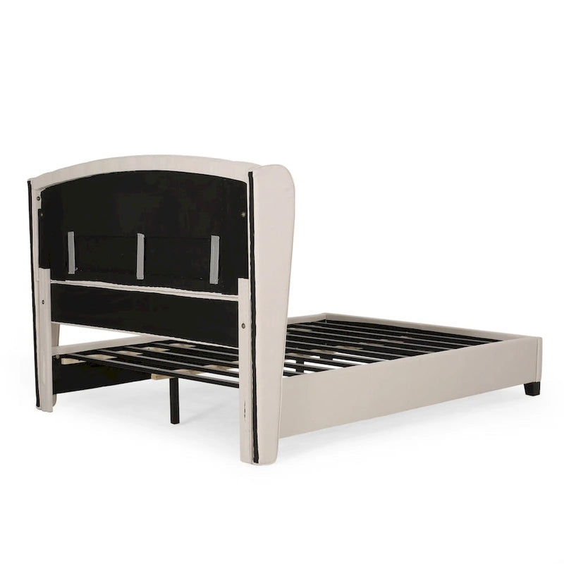 Struttura letto imbottita queen size con testiera in tessuto