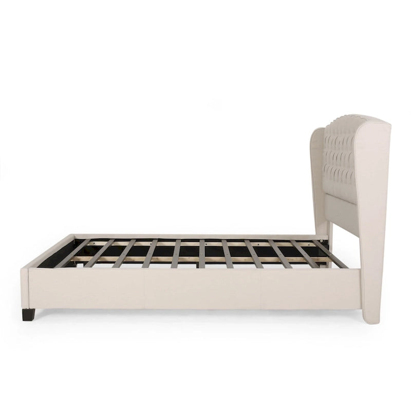 Struttura letto imbottita queen size con testiera in tessuto