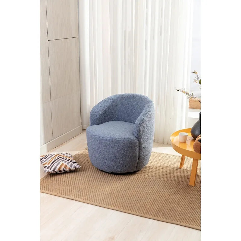 Poltroncina Girevole Rotonda Imbottita in Tessuto Teddy