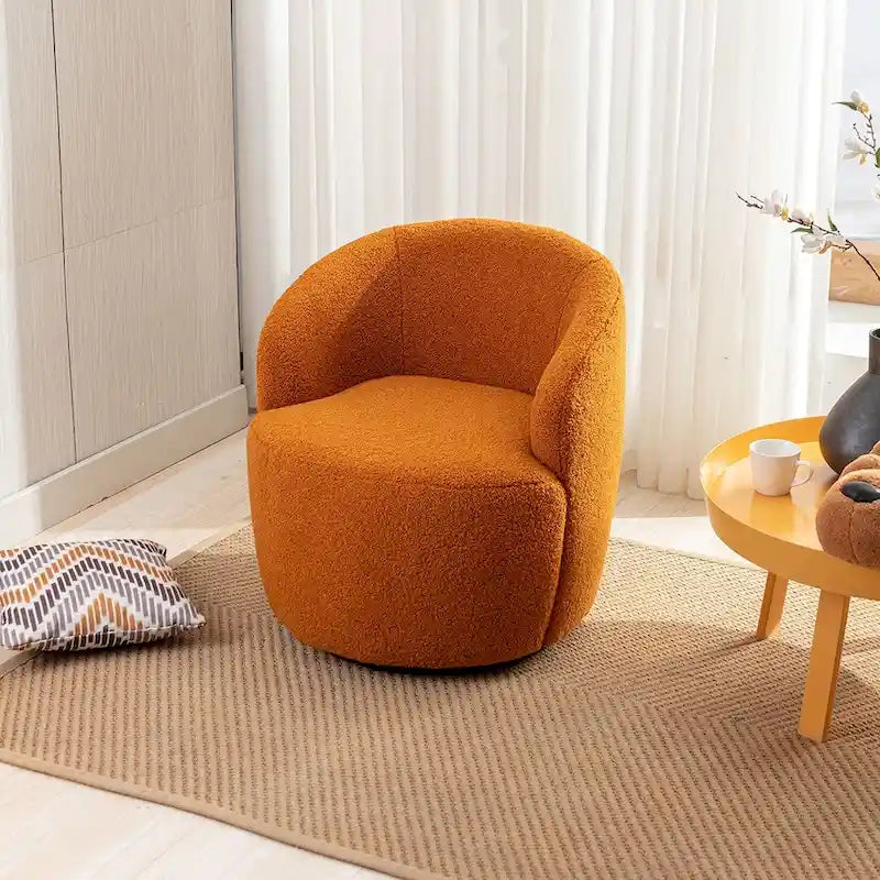 Poltroncina Girevole Rotonda Imbottita in Tessuto Teddy