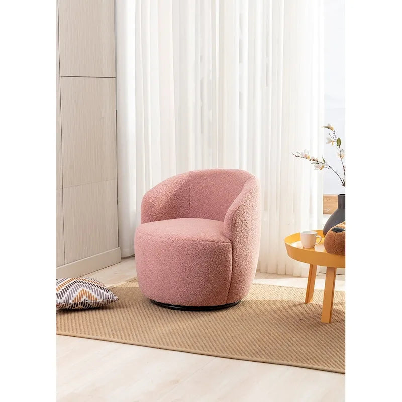 Poltroncina Girevole Rotonda Imbottita in Tessuto Teddy