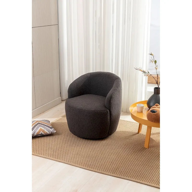 Poltroncina Girevole Rotonda Imbottita in Tessuto Teddy