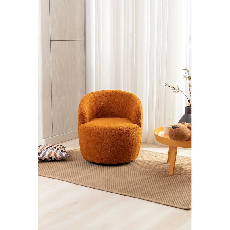 Poltroncina Girevole Rotonda Imbottita in Tessuto Teddy
